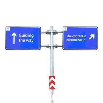Road Traffic Sign Pole Double Hanging Reflective Blue Background Hot-dip Galvanized Steel Plate Using White Characters